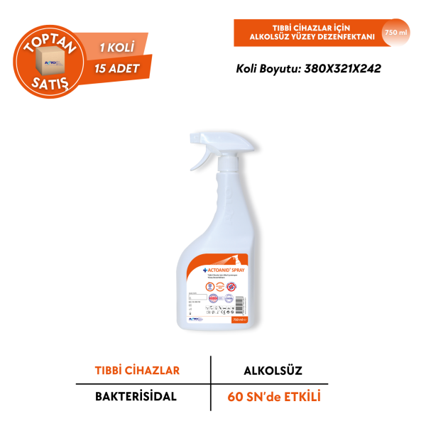 ACTOANID® SPRAY Tıbbi Cihazlar için Alkolsüz Yüzey Dezenfektanı - Toptan Satış 750 ml
