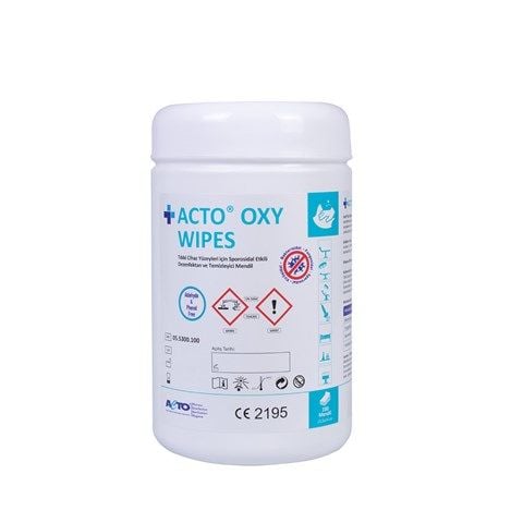 ACTO® OXY WIPES 100 pcs | Tıbbi Cihaz Yüzeyleri için Sporosidal Etkili Dezenfektan ve Temizleyici Mendil
