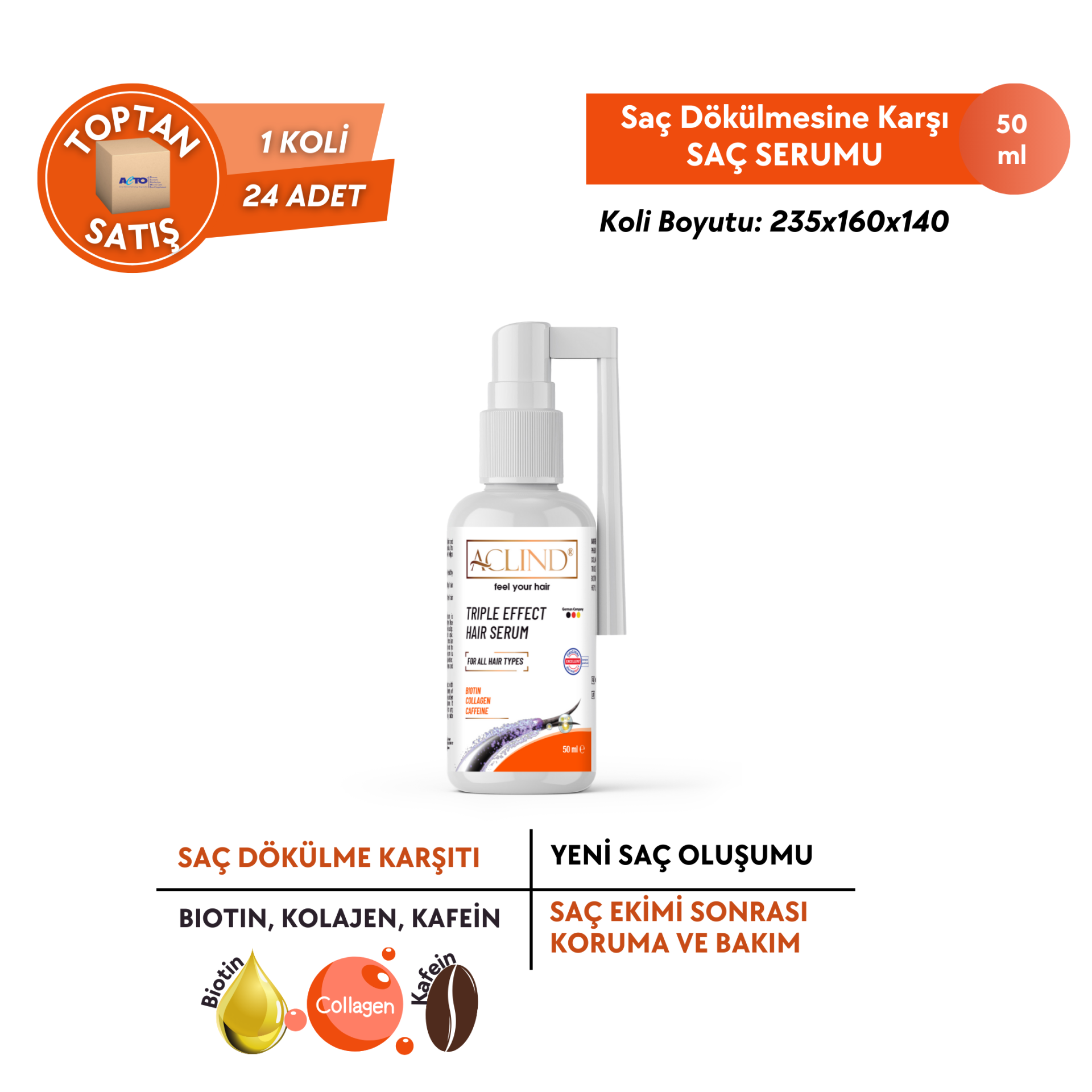 ACLIND® TRIPLE EFFECT SERUM | Saç Dökülmesine Karşı Saç Serum - Toptan Satış