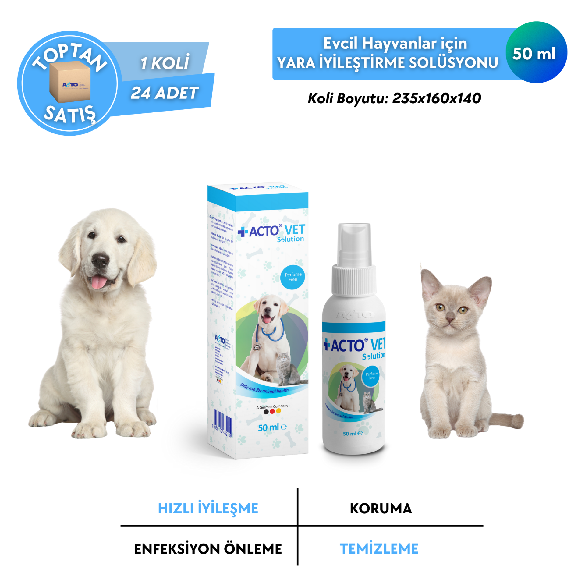 ACTO® VET SOLUTION Kedi-Köpek için Yara Bakım Solüsyonu - Toptan Satış