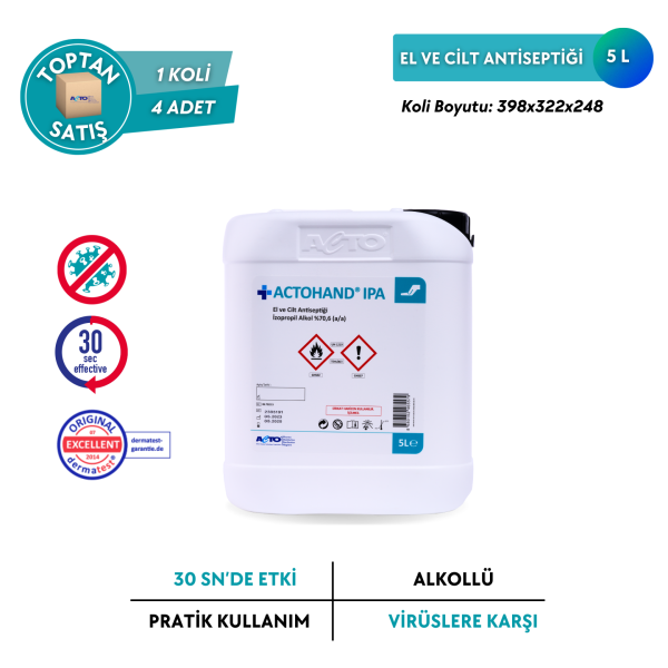 ACTOHAND® IPA El ve Cilt Antiseptiği - İzopropil Alkol 75 % (v/v) = (70,6 g) - Toptan Satış 5 Lt