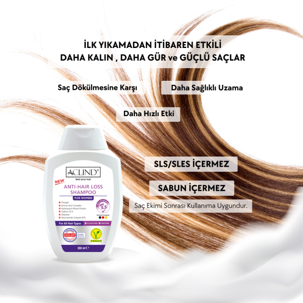 Aclind Hair Loss Shampoo For Women /  Kadınlar İçin Dökülme Karşıtı Saç Bakım Şampuanı 300 ml