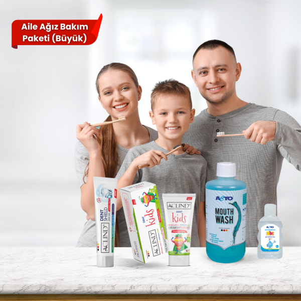 Aclind Aile Ağız Bakım Paketi - Büyük (DENT SHIELD 100 ml + Dent Kids 75 ml + MOUTHWASH 500 ml )