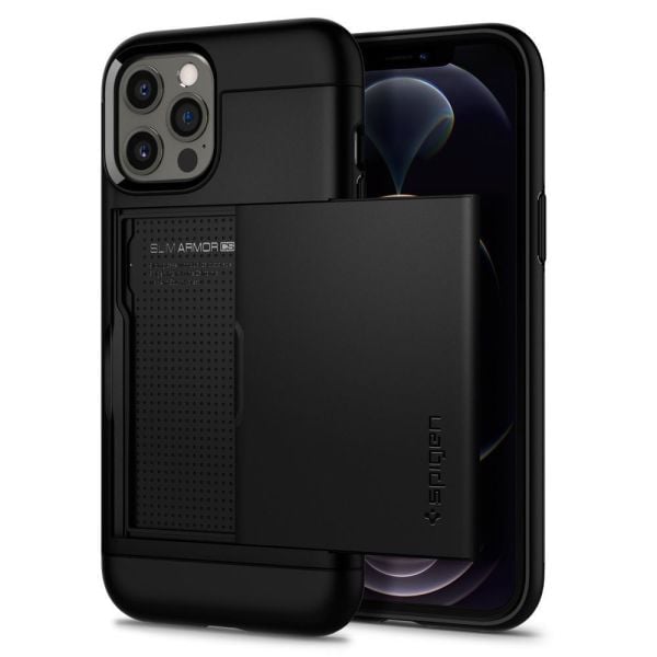 Spigen iPhone 12 Pro / iPhone 12 ile Uyumlu Kılıf Slim Armor CS Black
