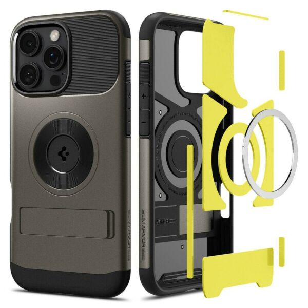 Spigen iPhone 16 Pro ile Uyumlu MagFit MagSafe Özellikli Kılıf Slim Armor Black
