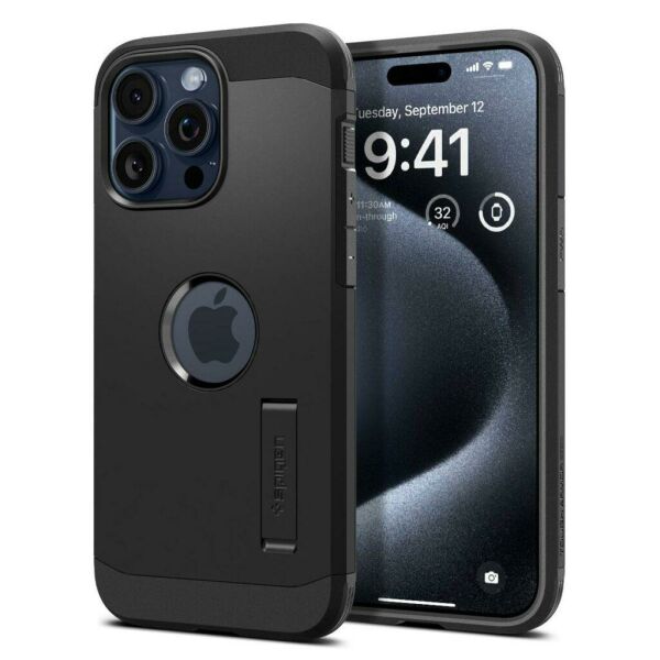 Spigen iPhone 15 Pro ile Uyumlu Kılıf Tough Armor Magfit (Magsafe Uyumlu) Black