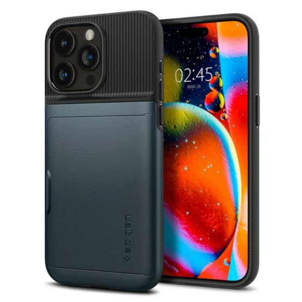 Spigen iPhone 15 Pro Max ile Uyumlu Kılıf Slim Armor CS Metal Slate