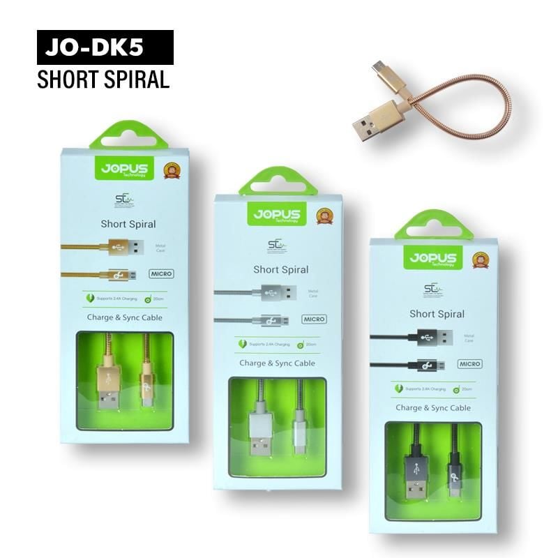 Jopus Short Spiral Micro Data ve Şarj Kısa Kablo Füme