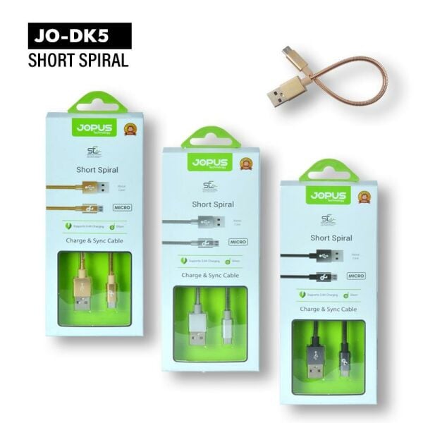 Jopus Short Spiral Micro Data ve Şarj Kısa Kablo Füme