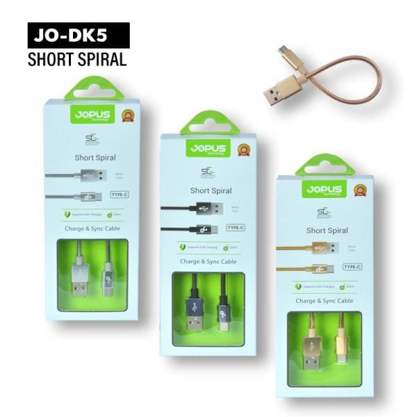 Jopus Short Spiral Type-C Data ve Şarj Kısa Kablo Füme