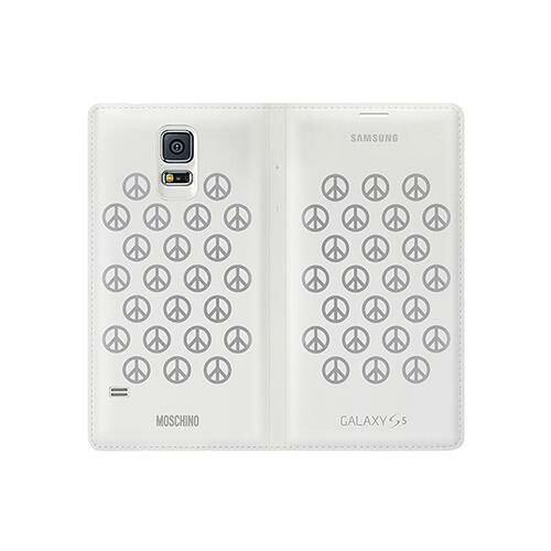 Galaxy S5 ile Uyumlu Moschino Flip Wallet Kılıf Beyaz-Gri EF-WG900RAEGWW