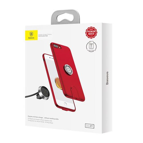 Baseus iPhone 7 / 8  ile UyumluManyetik Araç Tutacaklı Şarjlı Silikon Kılıf Kırmızı