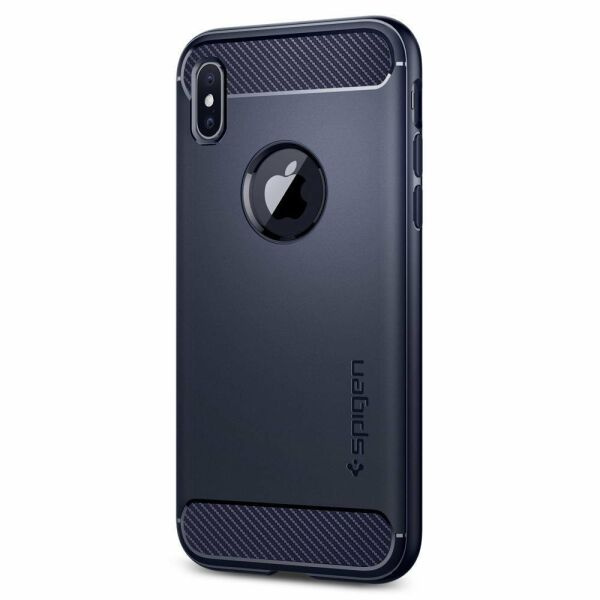 Spigen iPhone X ile Uyumlu Kılıf Rugged Armor Midnight Blue