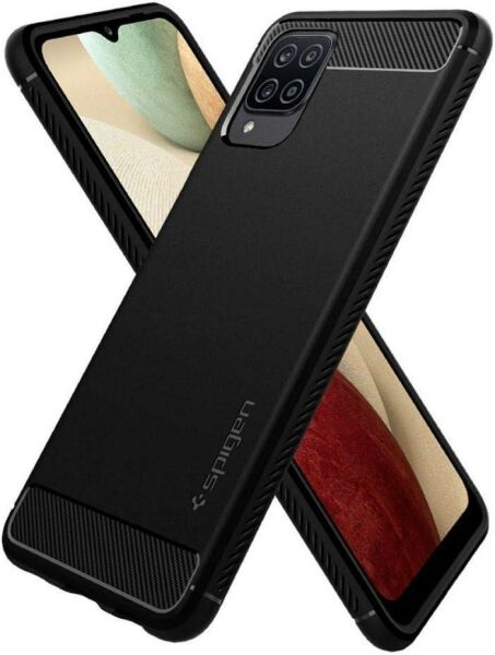 Spigen Galaxy A12 ile Uyumlu Kılıf Rugged Armor Matte Black