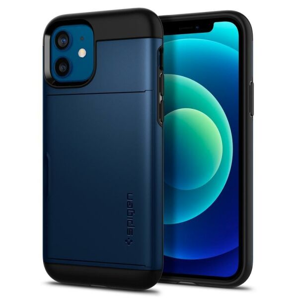 Spigen iPhone 12 Pro / iPhone 12 ile Uyumlu Kılıf Slim Armor CS Navy Blue