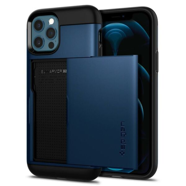 Spigen iPhone 12 Pro / iPhone 12 ile Uyumlu Kılıf Slim Armor CS Navy Blue