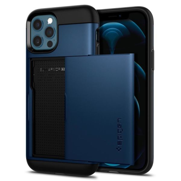Spigen iPhone 12 Pro / iPhone 12 ile Uyumlu Kılıf Slim Armor CS Navy Blue