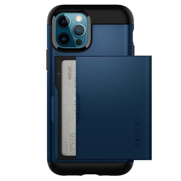 Spigen iPhone 12 Pro / iPhone 12 ile Uyumlu Kılıf Slim Armor CS Navy Blue
