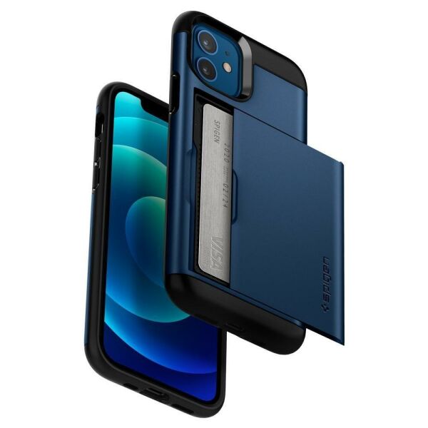 Spigen iPhone 12 Pro / iPhone 12 ile Uyumlu Kılıf Slim Armor CS Navy Blue