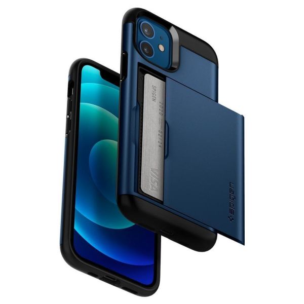 Spigen iPhone 12 Pro / iPhone 12 ile Uyumlu Kılıf Slim Armor CS Navy Blue