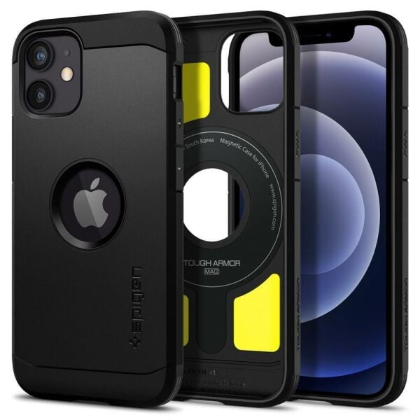 Spigen iPhone 12 Mini ile Uyumlu Kılıf Tough Armor Mag (MagSafe Uyumlu) Black