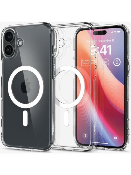 Spigen iPhone 16 Plus ile Uyumlu Kılıf Crystal Hybrid MagFit MagSafe Özellikli White