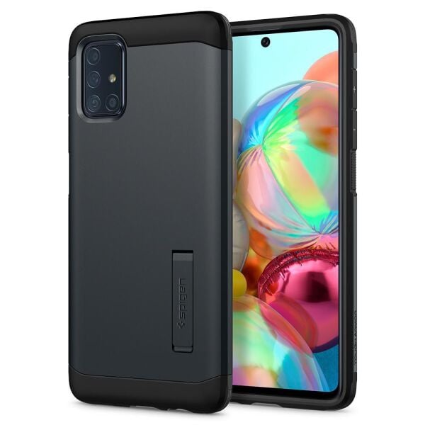 Spigen Galaxy A71 ile Uyumlu Kılıf Tough Armor Metal Slate