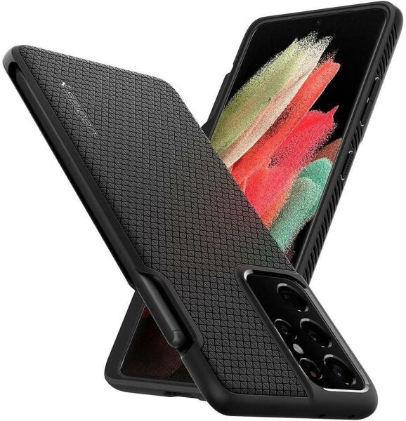 Spigen Galaxy S21 Ultra ile Uyumlu ince Kılıf Liquid Air Hava Kanalı Teknolojisi™ Askeri Sınıf Koruma Dokulu Yüzey Kapak Matte Black