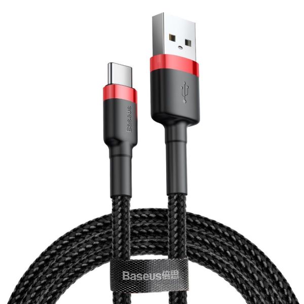 Baseus Cafule Cable 2A Type-C Şarj Kablosu Kırmızı Siyah 2M CATKLF-C91
