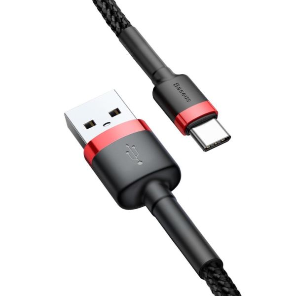 Baseus Cafule Cable 2A Type-C Şarj Kablosu Kırmızı Siyah 2M CATKLF-C91