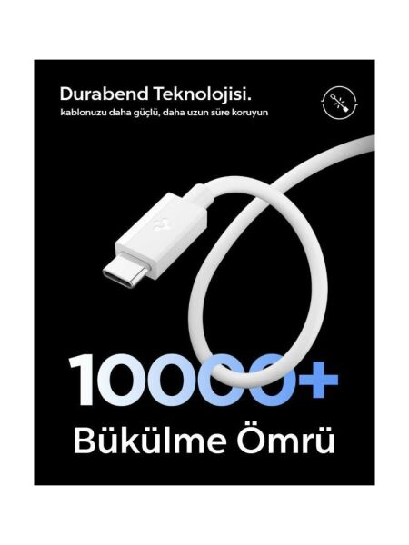 Spigen USB-C to USB-C 1 Metre Kablo 60W Güç / PPS 2.0 Super Hızlı Şarj / 480 Mbps Data Aktarım Hızı Type-C Ekstra Dayanıklı White