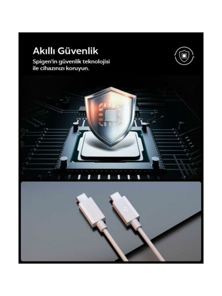 Spigen USB-C to USB-C 1 Metre Kablo 60W Güç / PPS 2.0 Super Hızlı Şarj / 480 Mbps Data Aktarım Hızı Type-C Ekstra Dayanıklı White