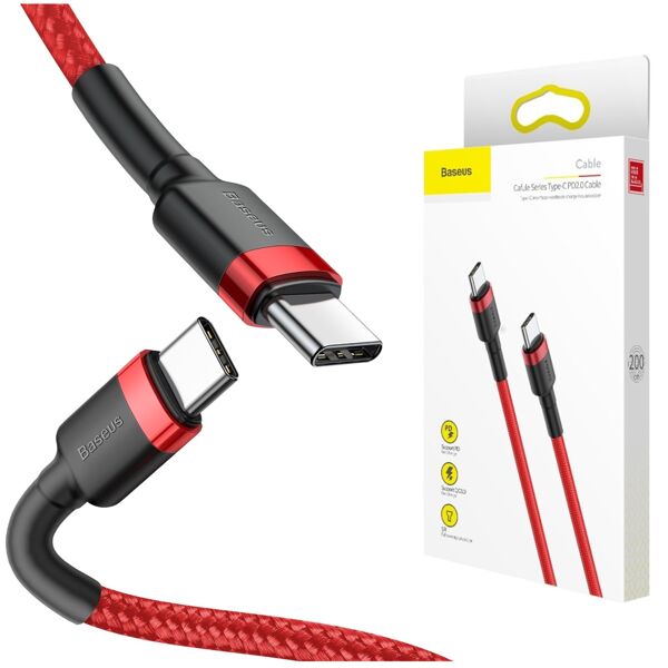 Baseus Cafule Type C To Type C Hızlı Şarj Kablosu 2M Kırmızı