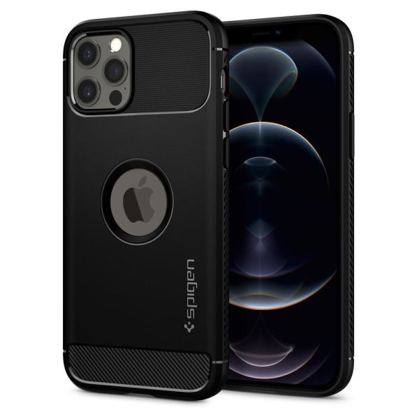 Spigen iPhone 12 Pro / iPhone 12 ile Uyumlu Kılıf Rugged Armor Matte Black
