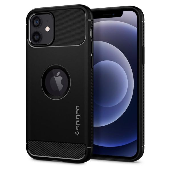 Spigen iPhone 12 Pro / iPhone 12 ile Uyumlu Kılıf Rugged Armor Matte Black