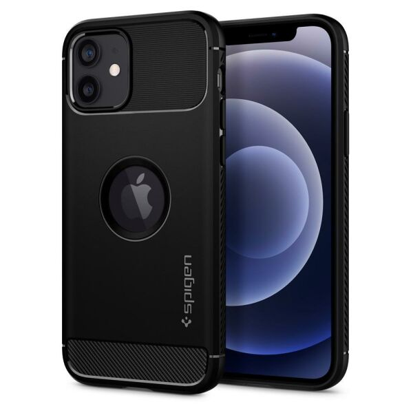Spigen iPhone 12 Pro / iPhone 12 ile Uyumlu Kılıf Rugged Armor Matte Black