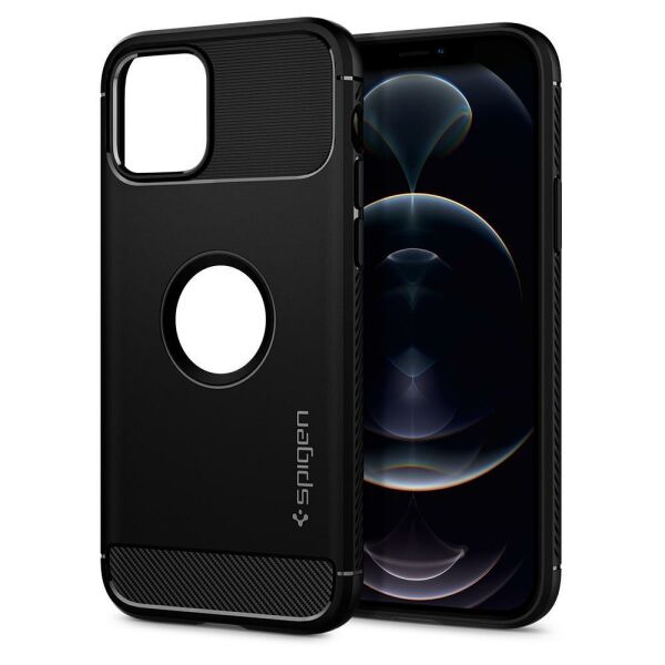 Spigen iPhone 12 Pro / iPhone 12 ile Uyumlu Kılıf Rugged Armor Matte Black