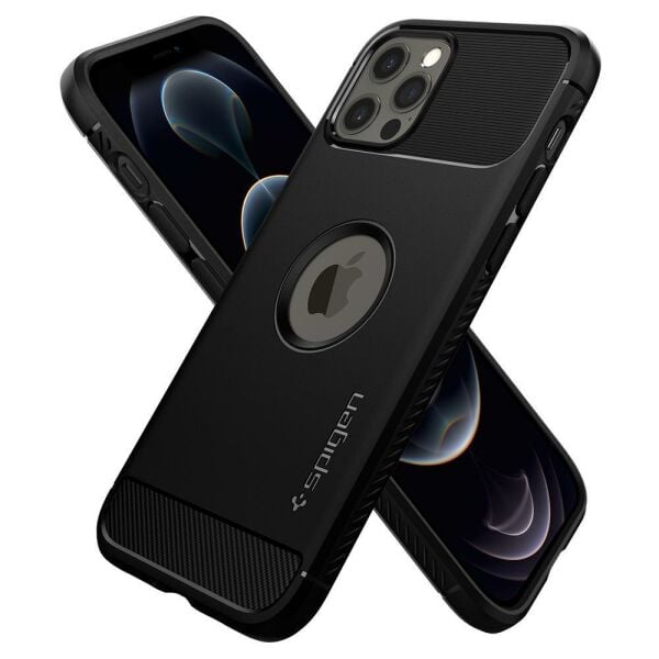 Spigen iPhone 12 Pro / iPhone 12 ile Uyumlu Kılıf Rugged Armor Matte Black