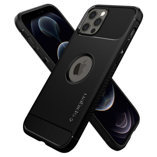 Spigen iPhone 12 Pro / iPhone 12 ile Uyumlu Kılıf Rugged Armor Matte Black