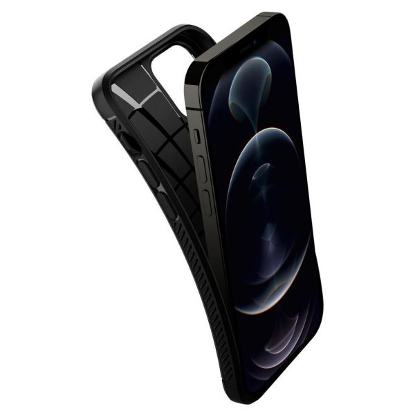 Spigen iPhone 12 Pro / iPhone 12 ile Uyumlu Kılıf Rugged Armor Matte Black