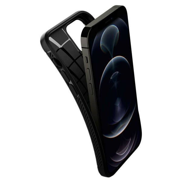 Spigen iPhone 12 Pro / iPhone 12 ile Uyumlu Kılıf Rugged Armor Matte Black