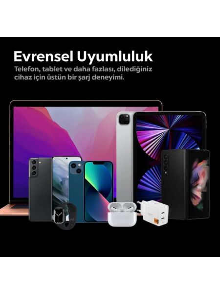 Spigen 47W USB-C 2 Port Mini Hızlı Şarj Aleti Samsung PPS 2.0 / Isı Düşürücü GaN Pro Akım Korumalı PD 3.0 / SCP / FCP Protokol Güç Adaptörü iPhone & Android & iPad & MacBook Type-C White