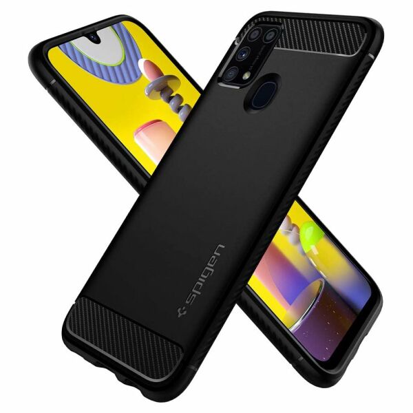 Spigen Galaxy M31 ile Uyumlu Kılıf Rugged Armor Black