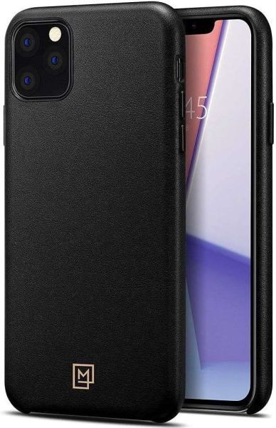 Spigen iPhone 11 Pro Max ile Uyumlu Kılıf La Manon Câlin Premium Deri Tasarım Chic Black