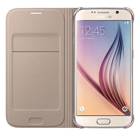 Galaxy S6 ile Uyumlu Flip Wallet (Deri Görünümlü) Altın EF-WG920PFEGWW