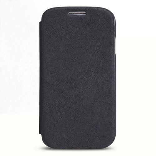 Nillkin i9500 Galaxy S4 ile Uyumlu Nillkin Ağaç Dokulu Kapaklı Kılıf Siyah