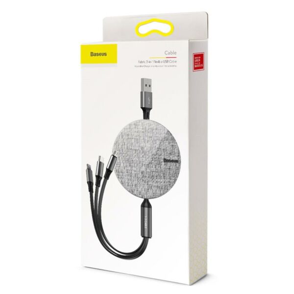 Baseus Fabric Makaralı 3in1 Type-C+iphone+micro Usb Şarj Kablo-Gri