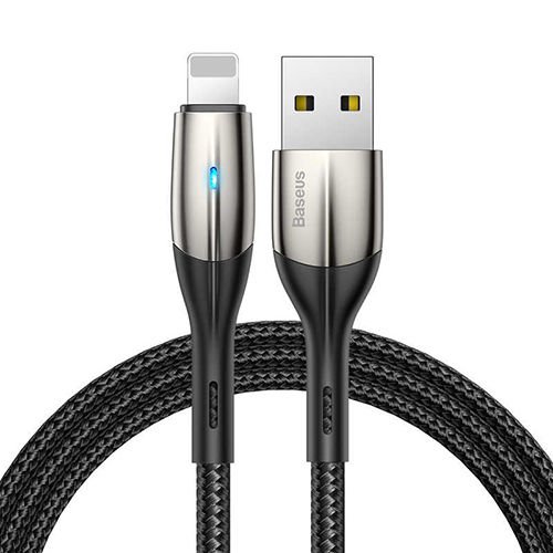 Baseus Lightning Horizontal Data ve Şarj Kablosu Işıklı 50CM CALSP-A01 Siyah