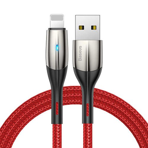 Baseus Lightning Horizontal Data ve Şarj Kablosu Işıklı 50CM CALSP-A09 Kırmızı