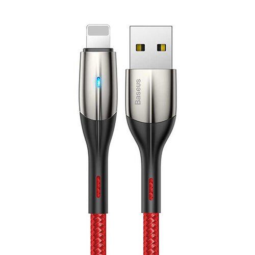 Baseus Lightning Horizontal Data ve Şarj Kablosu Işıklı 50CM CALSP-A09 Kırmızı
